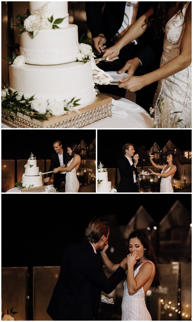 white wedding cake, bride and groom cutting cake, cake cutting photos