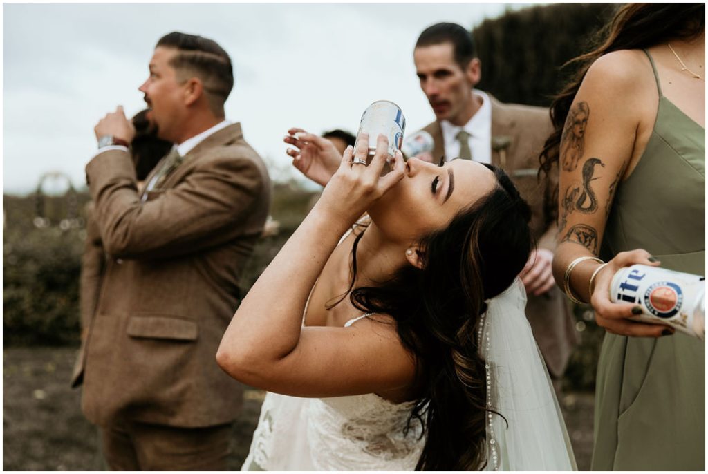 bride shotgunning drink