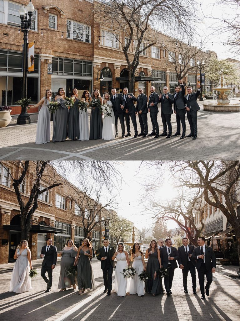 wedding party in the street at an Orange County wedding venue