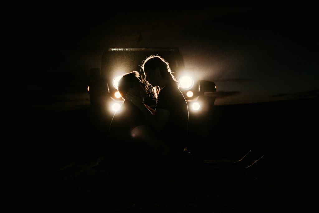 Jeep night photos during glamis engagement session