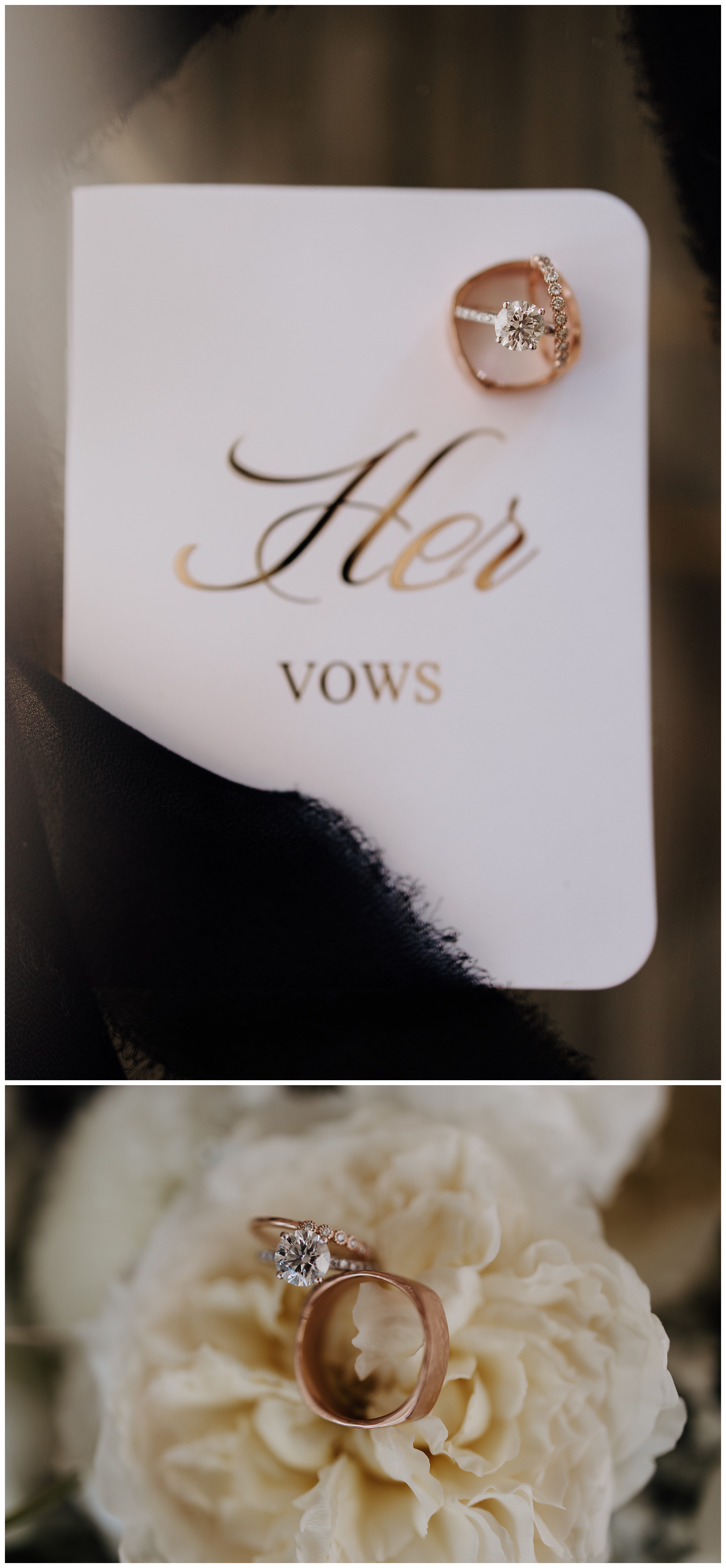 her vows book, rings on vow book, wedding details