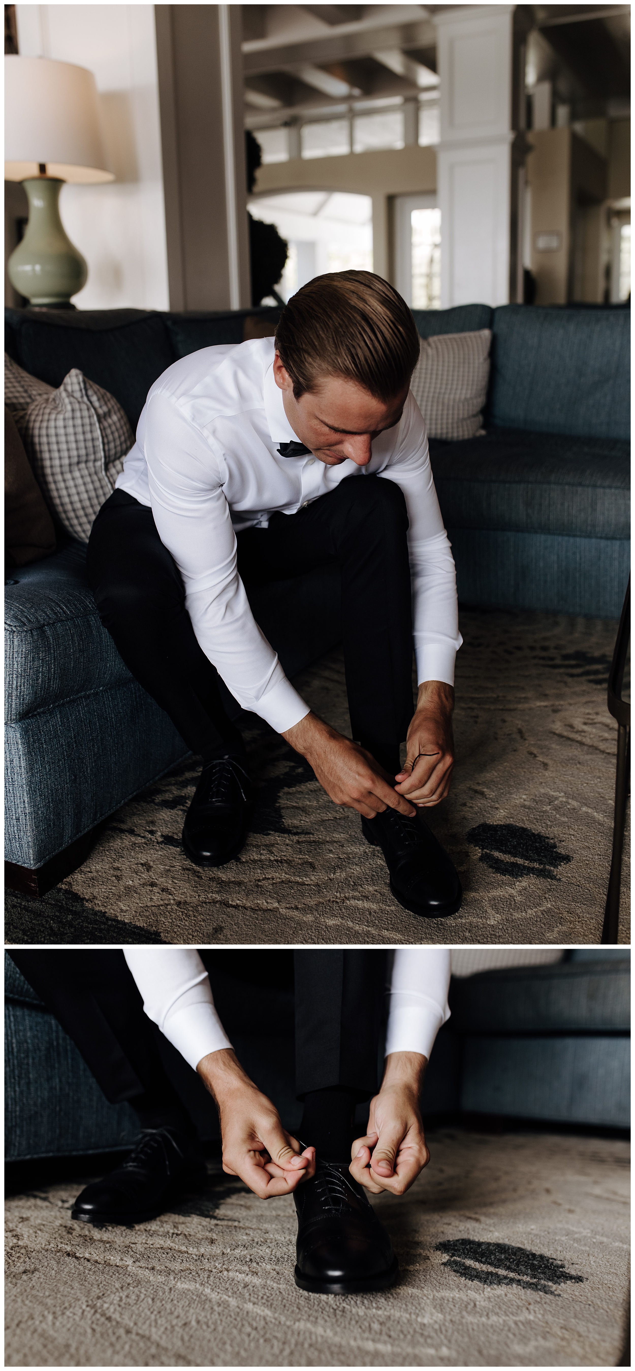 groom getting ready, groom tying shoes, groom getting shoes on