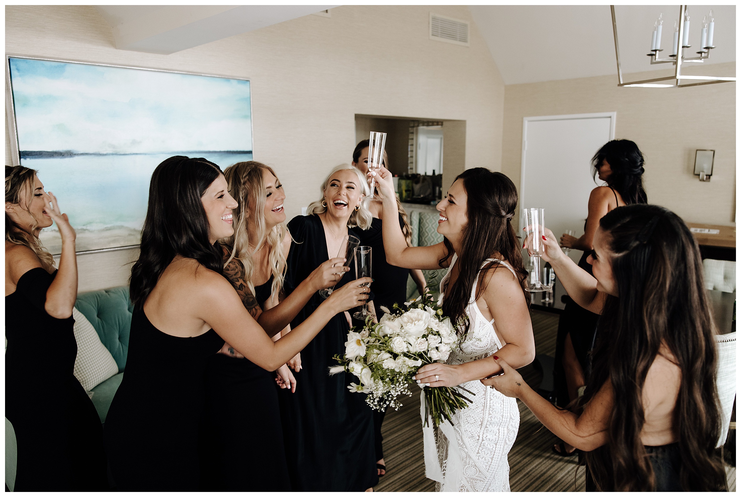 bridesmaids toasting, bridesmaids drinking, bridesmaids getting ready