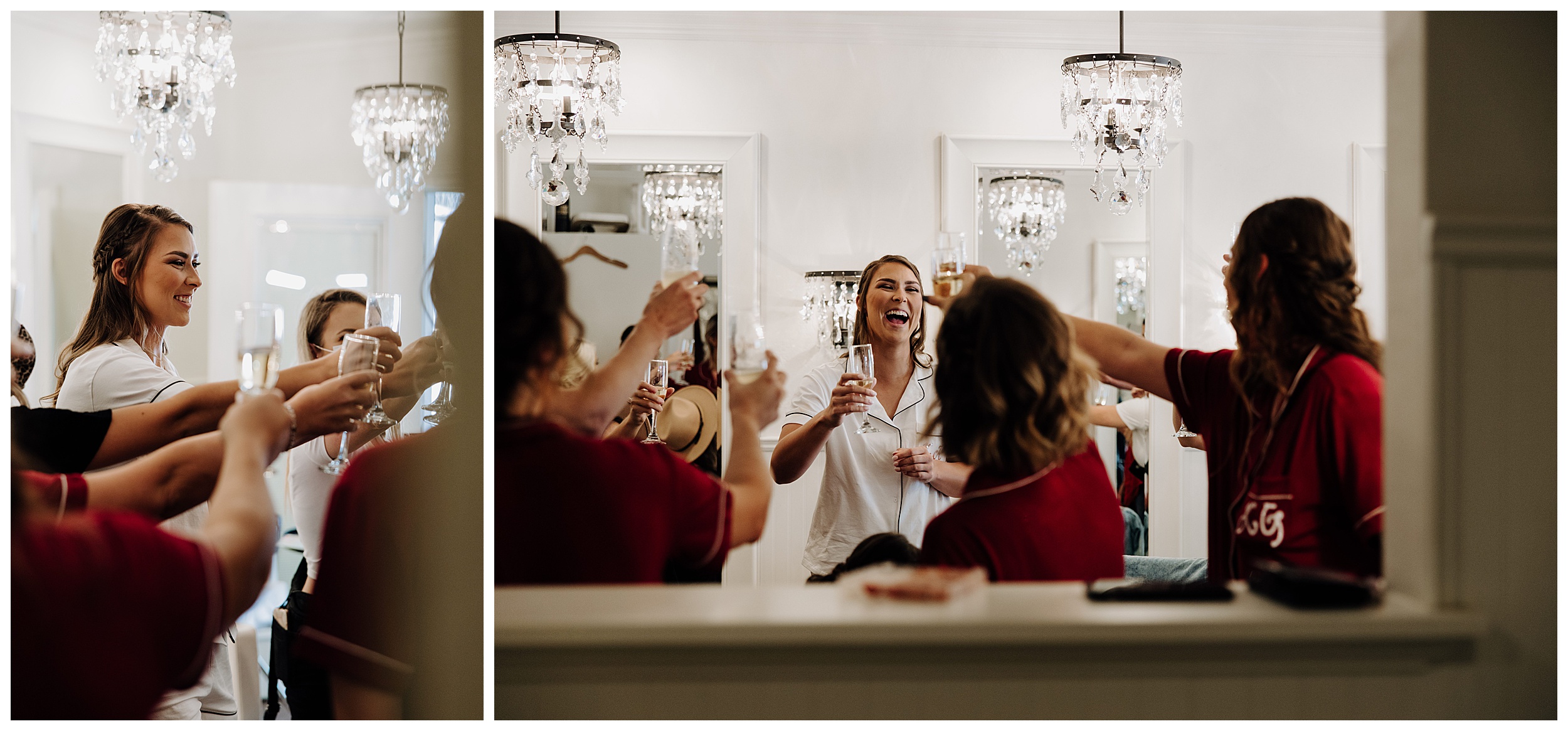 bridal party drinking champagne