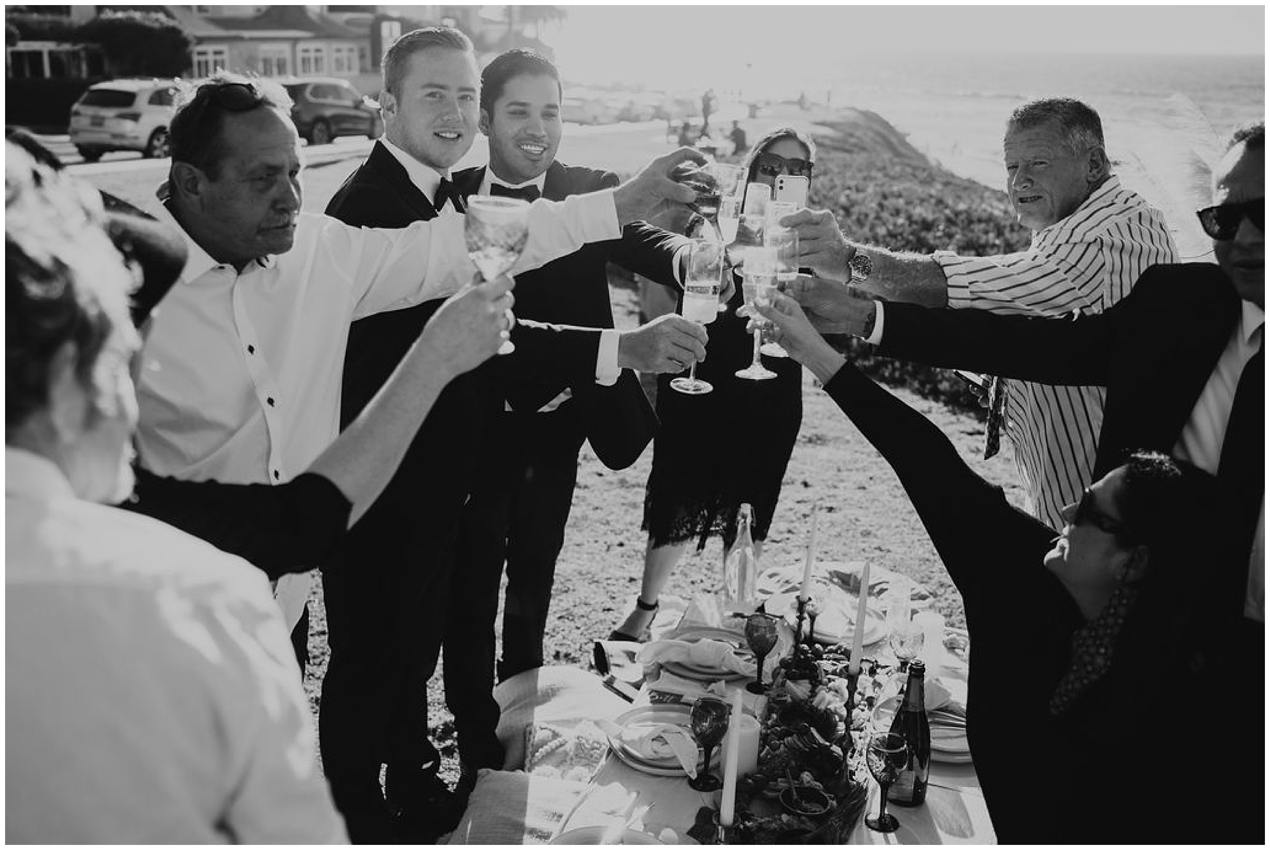 wedding guests toasting drinks
