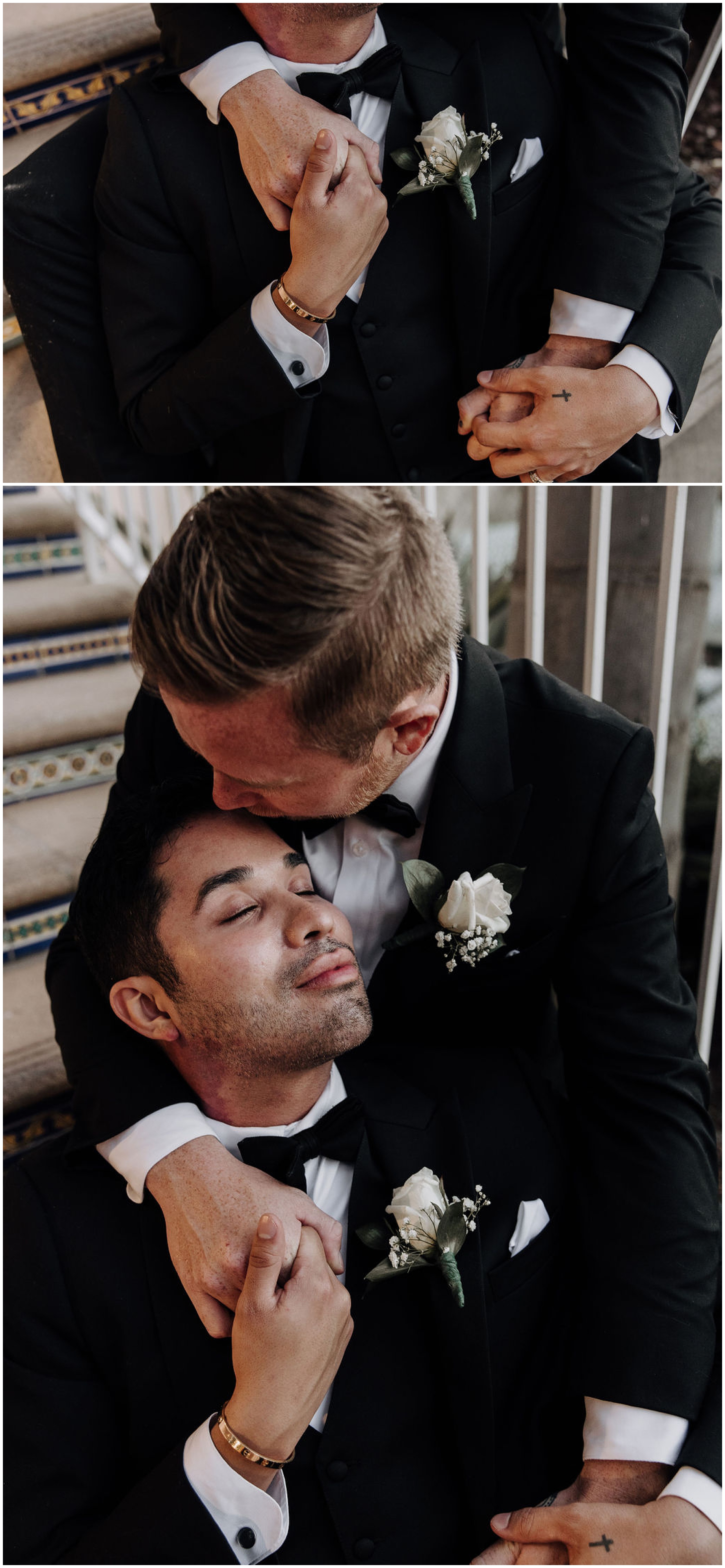 grooms kissing and snuggling