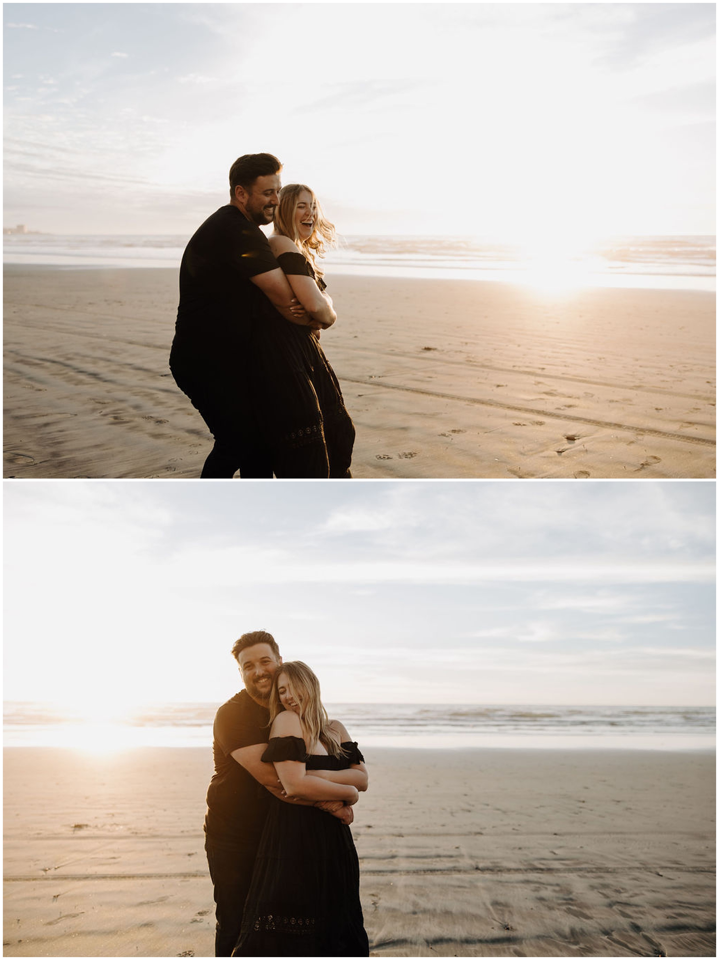 couple hugging at sunset