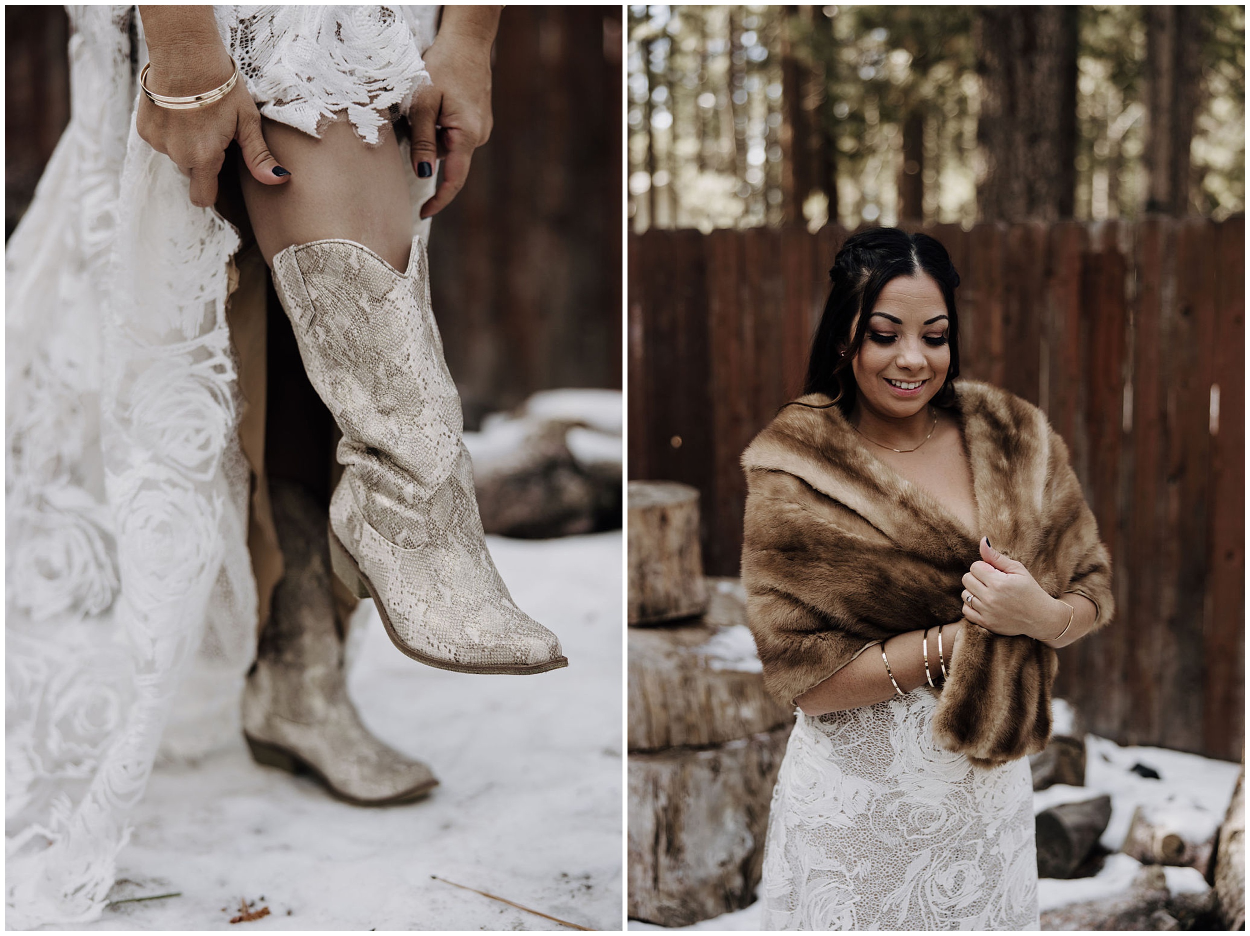 bride wearing cowboy boots