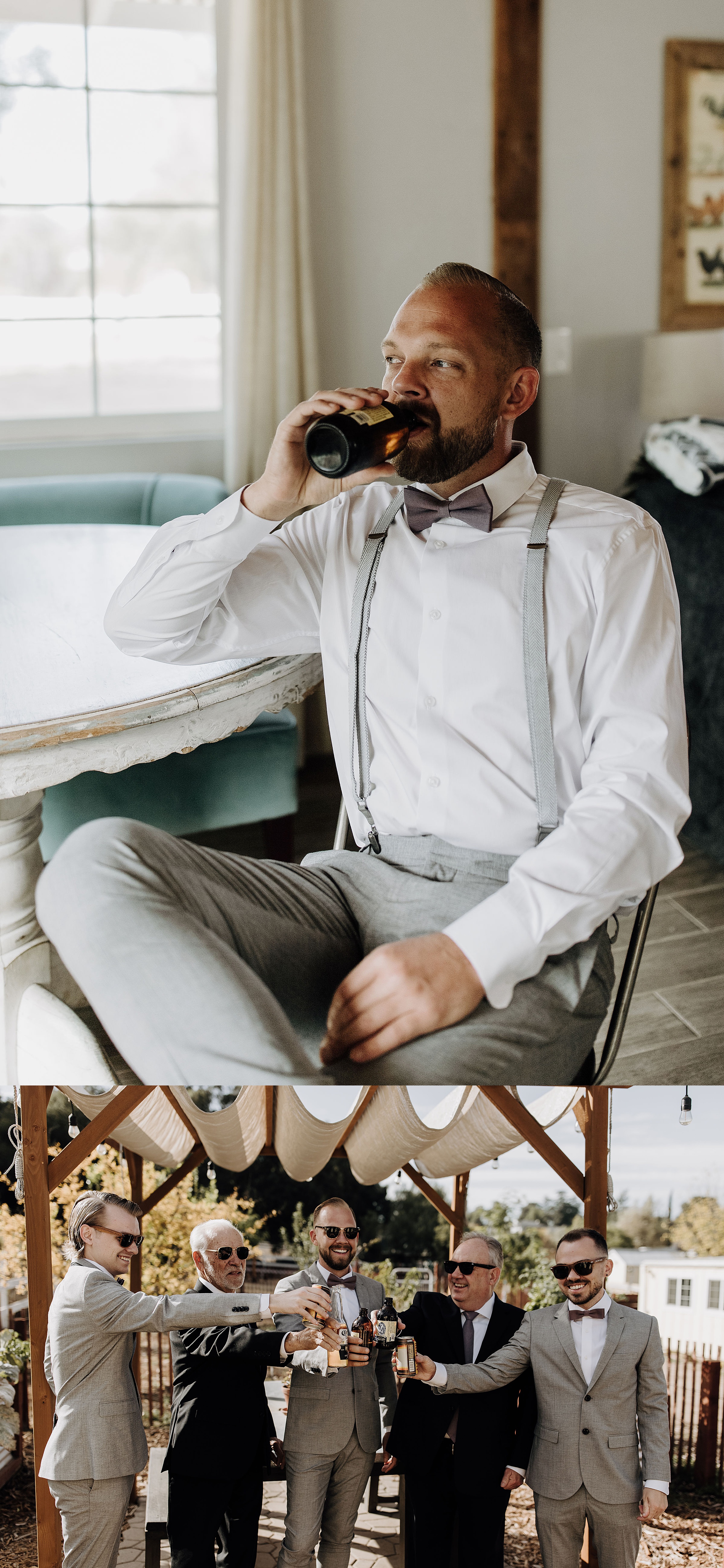 groom drinking while getting ready